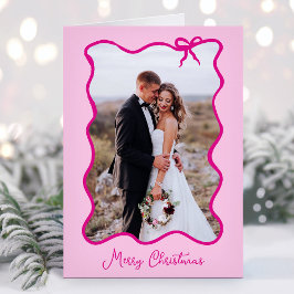 Tarjeta Festiva Navidades Bow | Marco fotográfico rosa ondulado
