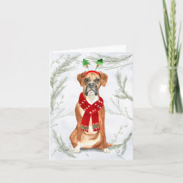 Tarjeta Festiva Navidades Boxer Dog and Botanical Pines