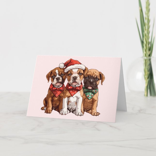 Tarjeta Festiva Navidades Boxer Dogs (Anverso)