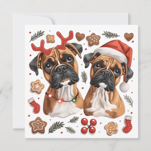 Tarjeta Festiva Navidades Boxer Dogs (Anverso)