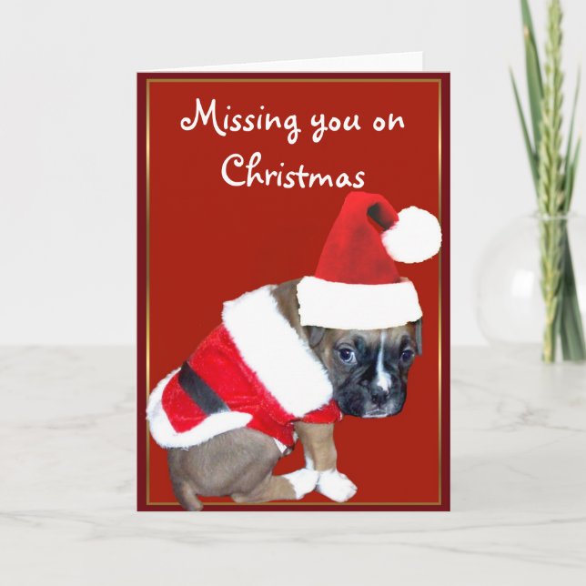 Tarjeta Festiva Navidades Boxer puppy (Anverso)