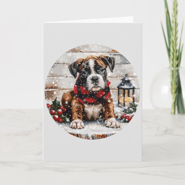 Tarjeta Festiva Navidades Boxer Puppy (Anverso)