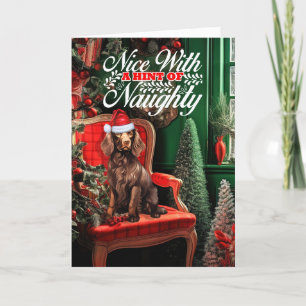 Tarjeta Festiva Navidades Boykin Spaniel Perro travieso o simpátic