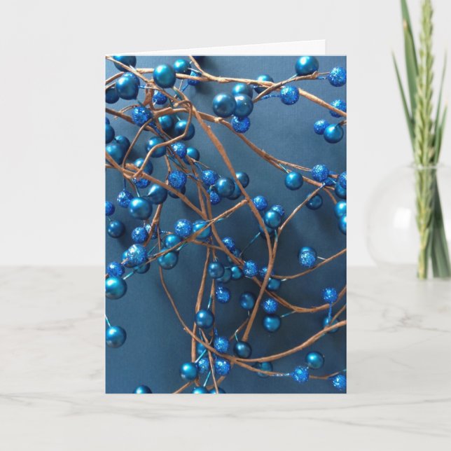Tarjeta Festiva Navidades Bright Blue Winter Berries (Anverso)