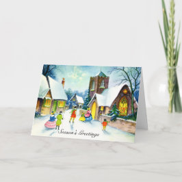 Tarjeta Festiva Navidades brillan por sus nevadas ciudades navideñ