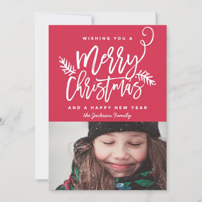 Tarjeta Festiva Navidades brillantes con escritura de pincel moder (Anverso)