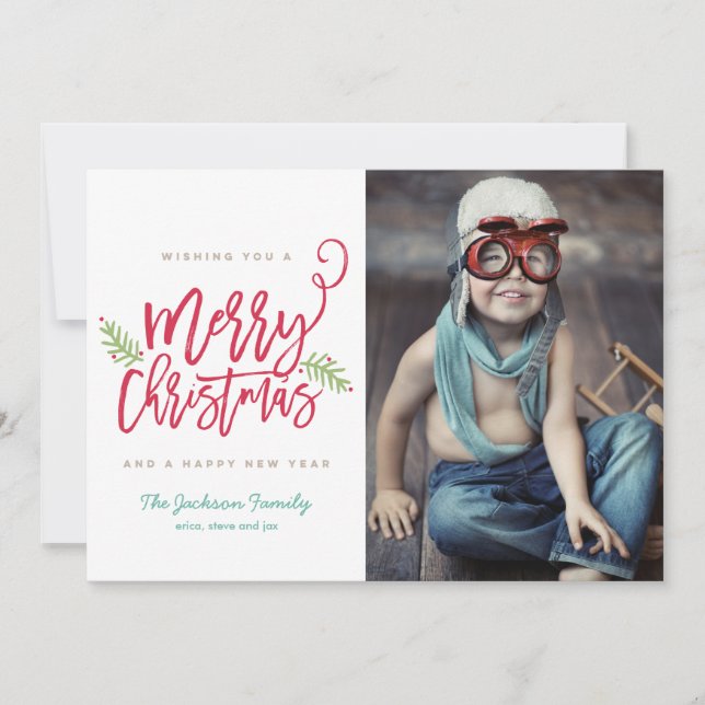 Tarjeta Festiva Navidades brillantes con escritura de pincel moder (Anverso)