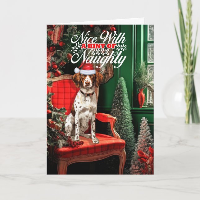 Tarjeta Festiva Navidades Brittany Spaniel Dog Naughty o Nice (Anverso)