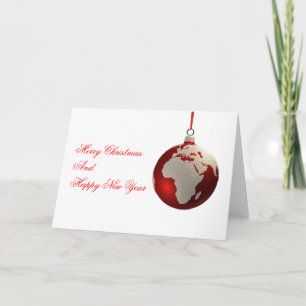 Tarjeta Festiva Navidades bulben con los continentes, Europa y Áfr