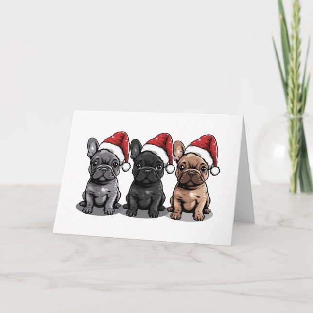 Tarjeta Festiva Navidades Bulldog francés Santa Dog (Anverso)