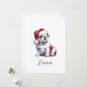 Tarjeta Festiva Navidades Bulldog inglés Santa Hat