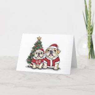 Tarjeta Festiva Navidades Bulldog inglés Santa Hats