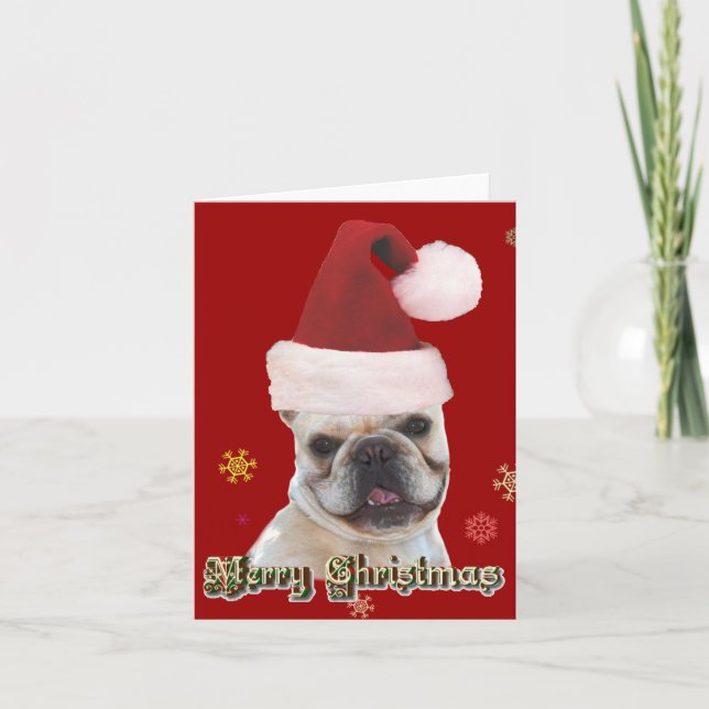 Tarjeta Festiva Navidades bulldog notecard francés (Anverso)