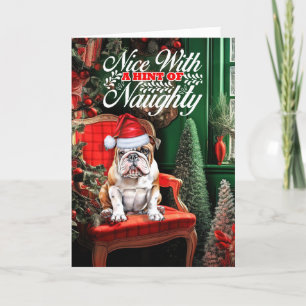 Tarjeta Festiva Navidades Bulldog Perro travieso o agradable