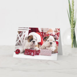 Tarjeta Festiva Navidades Bulldoges ingleses Felices Fiestas