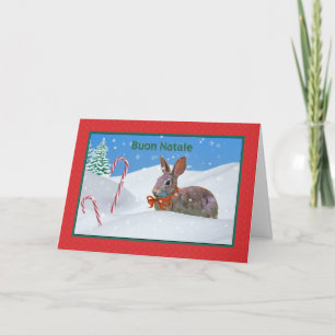 Tarjeta Festiva Navidades, Buon Natale, italiano, conejo, nieve