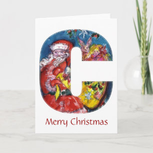 TARJETA FESTIVA NAVIDADES C CARTA / SANTA CON GIFTS MONOGRAM