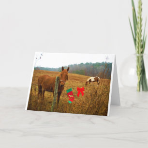 Tarjeta Festiva Navidades Caballo con arco y caldo