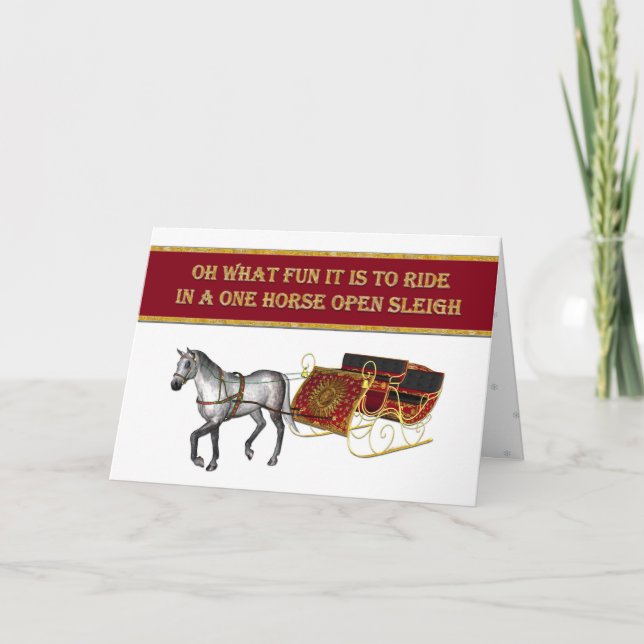 Tarjeta Festiva Navidades Caballo de rucio y trineos dorados elega (Anverso)