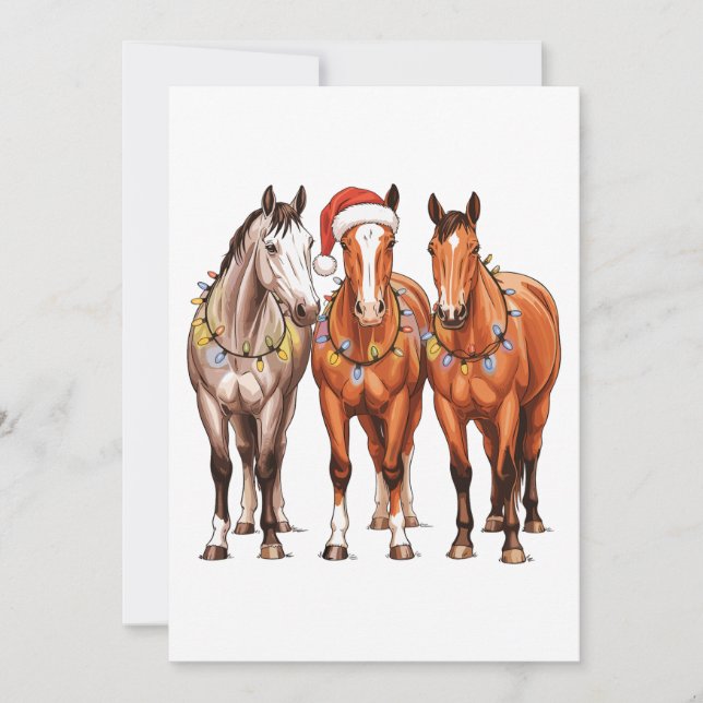 Tarjeta Festiva Navidades Caballos Vaquero Occidental Santa Hat Fa (Anverso)