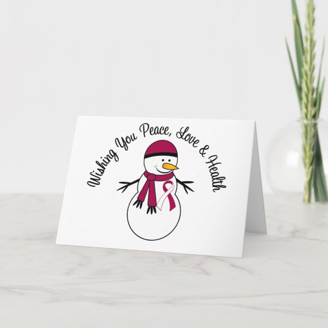 Tarjeta Festiva Navidades Cabeza de Snowman Cinta de Cáncer de Cue (Anverso)