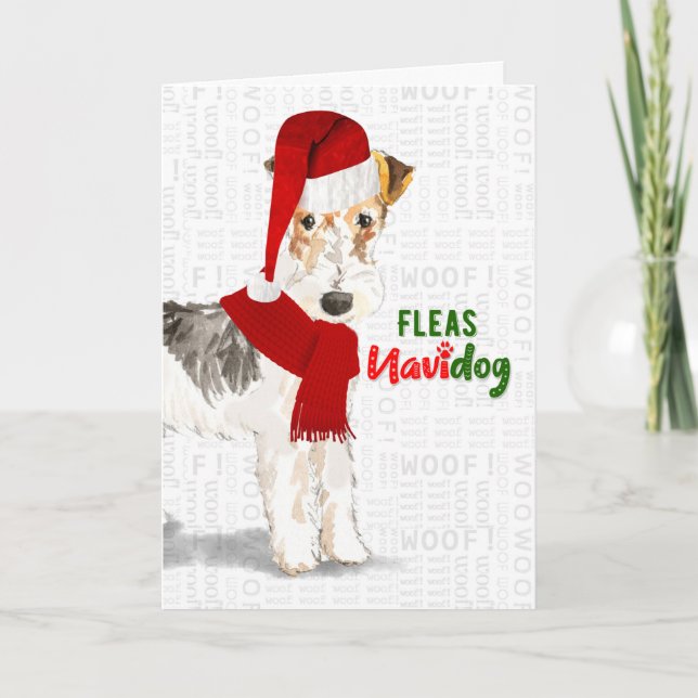 Tarjeta Festiva Navidades cablear las flotas de Fox Terrier Haired (Anverso)