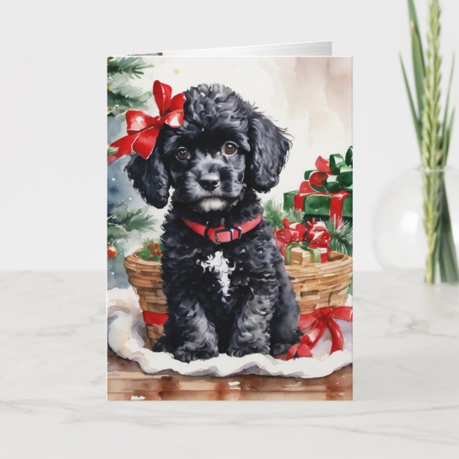 Tarjeta Festiva Navidades cachorro de canapé (Anverso)