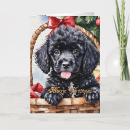 Tarjeta Festiva Navidades cachorro de cangrejo en una canasta
