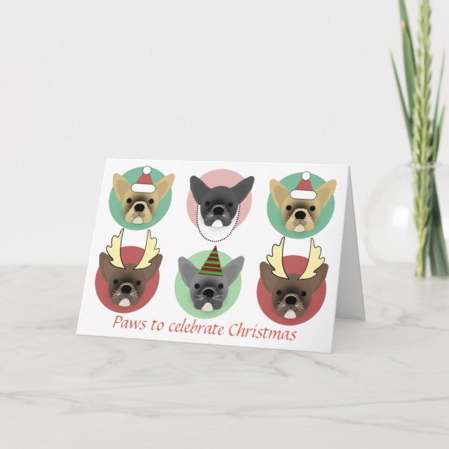 Tarjeta Festiva Navidades cachorros de bulldog (Anverso)