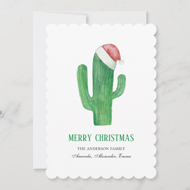 Tarjeta Festiva Navidades cactus. Año Nuevo. Cactus verdes y rojos (Anverso)