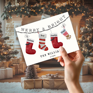 Tarjeta Festiva Navidades calcetines Nombre de familia Mascota Due