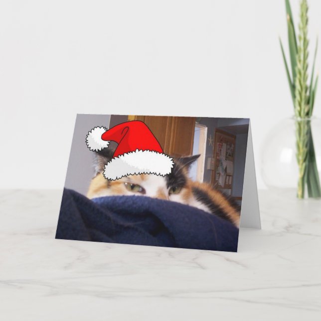 Tarjeta Festiva Navidades Calico Cat (Anverso)