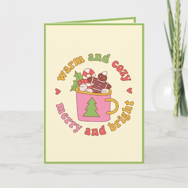 Tarjeta Festiva Navidades "cálidos y acogedores" retro personaliza (Anverso)