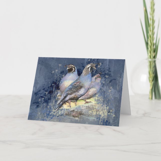 Tarjeta Festiva Navidades California Quail Bird Nature Art (Anverso)