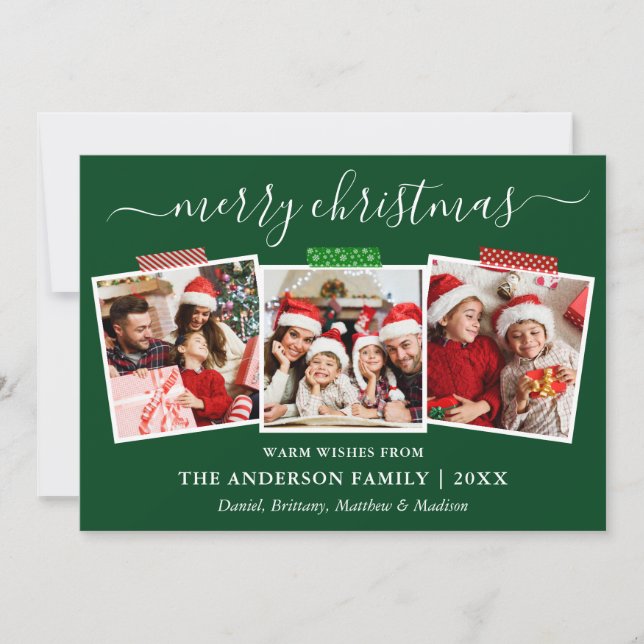 Tarjeta Festiva Navidades caligráficos 3 Cinta fotográfica verde (Anverso)