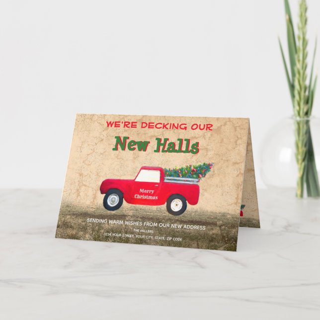 Tarjeta Festiva Navidades Camión Rojo Decantando nuevo pasillo Paí (Anverso)