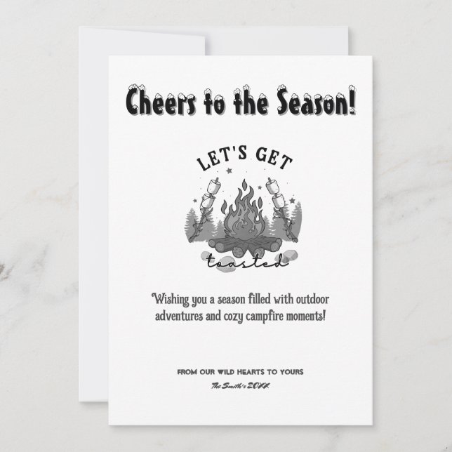 Tarjeta Festiva Navidades Camp Fire Pine Outdoor Adventure Black (Anverso)