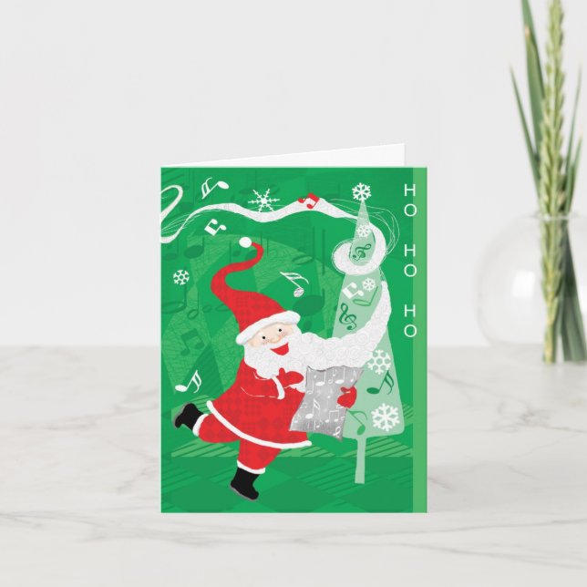 Tarjeta Festiva Navidades, cantando y bailando Santa Claus (Anverso)