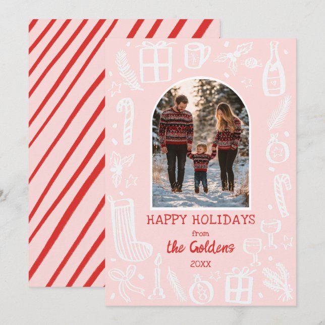 Tarjeta Festiva Navidades caprichosos adoran foto del arco Persona (Anverso / Reverso)