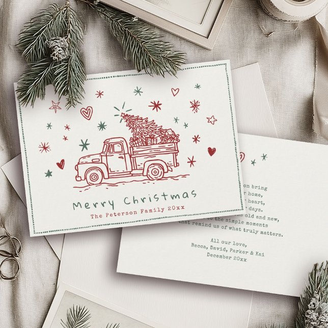 Tarjeta Festiva Navidades caprichosos camioneros retro rojo y verd (Subido por el creador)