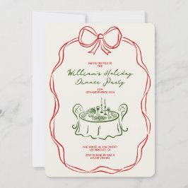 Tarjeta Festiva Navidades caprichosos cena Fiesta Verde y Rojo