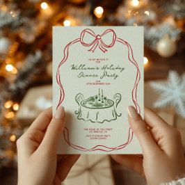 Tarjeta Festiva Navidades caprichosos cena Fiesta Verde y Rojo