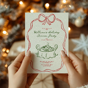 Tarjeta Festiva Navidades caprichosos cena Fiesta Verde y Rojo