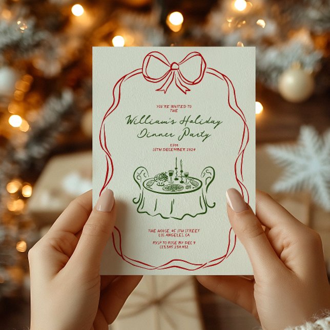 Tarjeta Festiva Navidades caprichosos cena Fiesta Verde y Rojo (Subido por el creador)