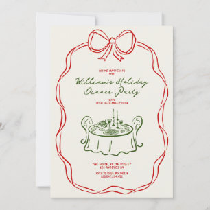 Tarjeta Festiva Navidades caprichosos cena Fiesta Verde y Rojo