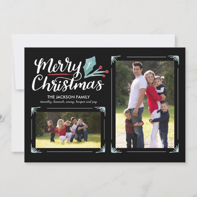 Tarjeta Festiva Navidades caprichosos de 2 fotos de Holly (Anverso)