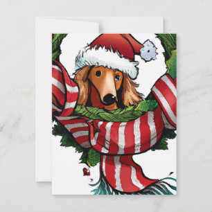 Tarjeta Festiva Navidades caprichosos de Dachshund y Wreath saluda