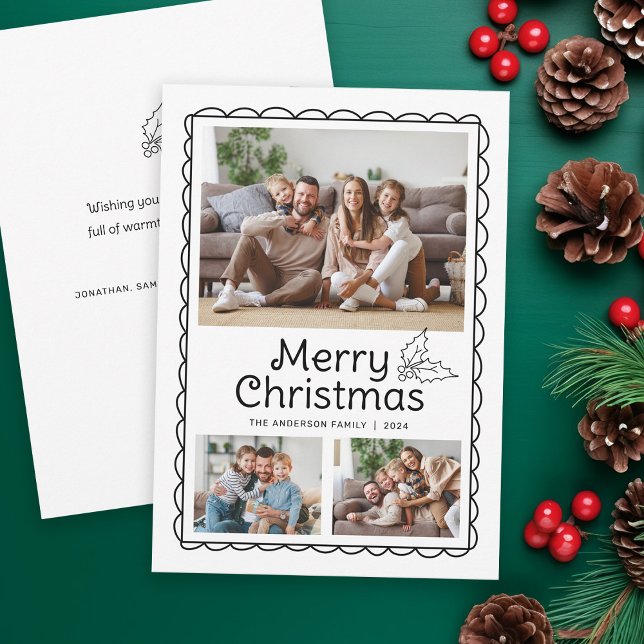 Tarjeta Festiva Navidades caprichosos de fotos con marco de doodle (Subido por el creador)