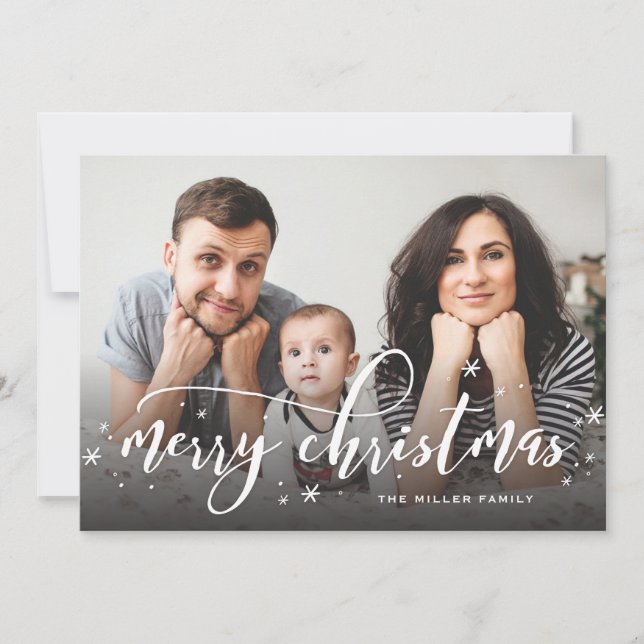 Tarjeta Festiva Navidades caprichosos de la nieve rociando la foto (Anverso)