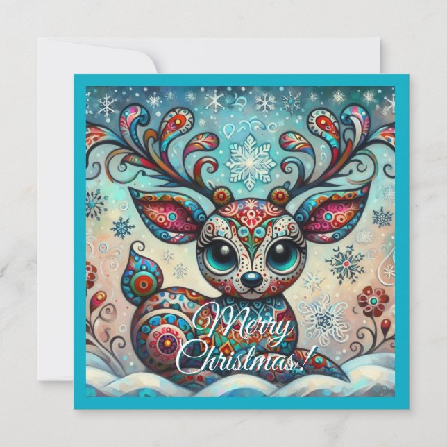 Tarjeta Festiva Navidades caprichosos de los ojos grandes renos ar (Anverso)